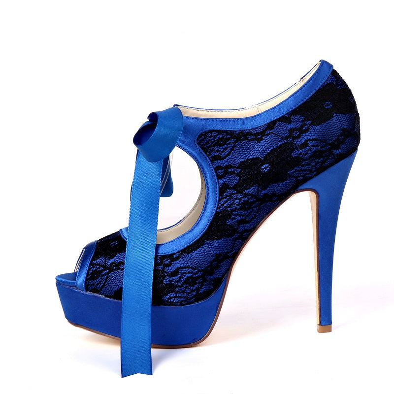 Women's Stiletto Heel Peep Toe Platform Pumps Sandals With Bowknot 12.5cm Heel Shoes For Wedding Party