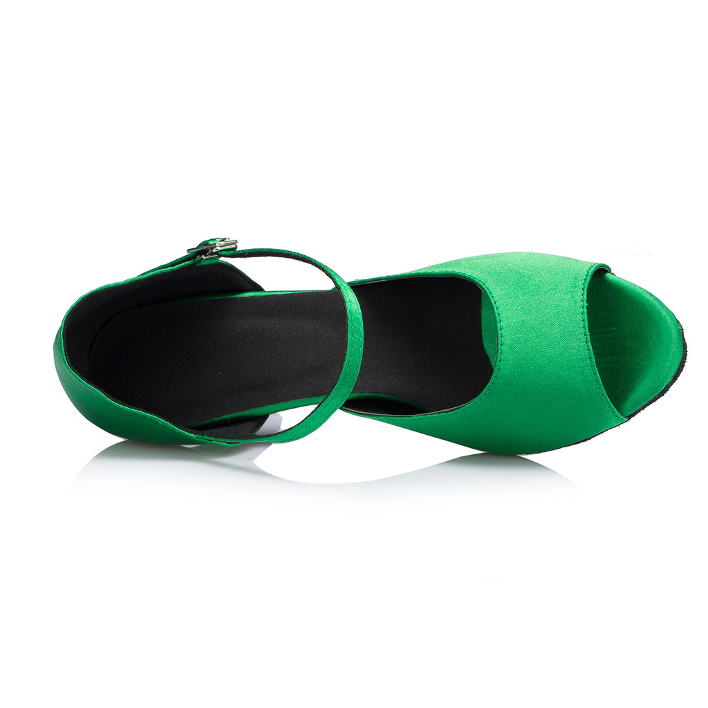 Green Female Dance Shoes | Satin Women Ballroom Dance Shoes | Indoor | Danceshoesmart