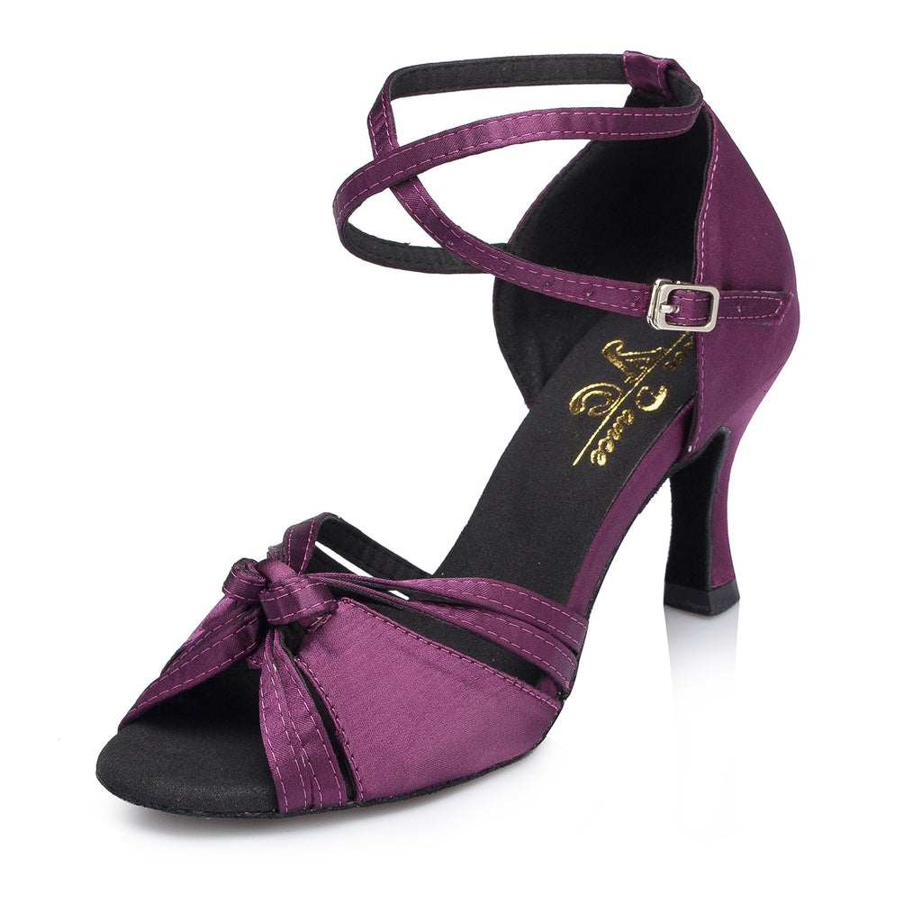 Satin Latin Dance Shoes For Women | Knot Purple Green Salsa Shoes | Ballroom Dance Shoes | Danceshoesmart