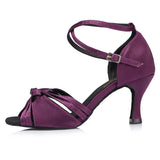 Satin Latin Dance Shoes For Women | Knot Purple Green Salsa Shoes | Ballroom Dance Shoes | Danceshoesmart