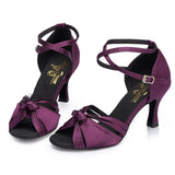 Satin Latin Dance Shoes For Women | Knot Purple Green Salsa Shoes | Ballroom Dance Shoes | Danceshoesmart