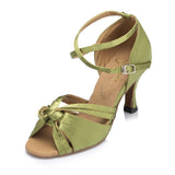Satin Latin Dance Shoes For Women | Knot Purple Green Salsa Shoes | Ballroom Dance Shoes | Danceshoesmart