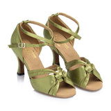 Satin Latin Dance Shoes For Women | Knot Purple Green Salsa Shoes | Ballroom Dance Shoes | Danceshoesmart