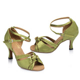 Satin Latin Dance Shoes For Women | Knot Purple Green Salsa Shoes | Ballroom Dance Shoes | Danceshoesmart