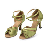Satin Latin Dance Shoes For Women | Knot Purple Green Salsa Shoes | Ballroom Dance Shoes | Danceshoesmart