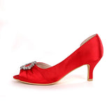 Peep Toe Pumps For Women Bride Satin Rhinestone Buckle Sandals 6cm Heel