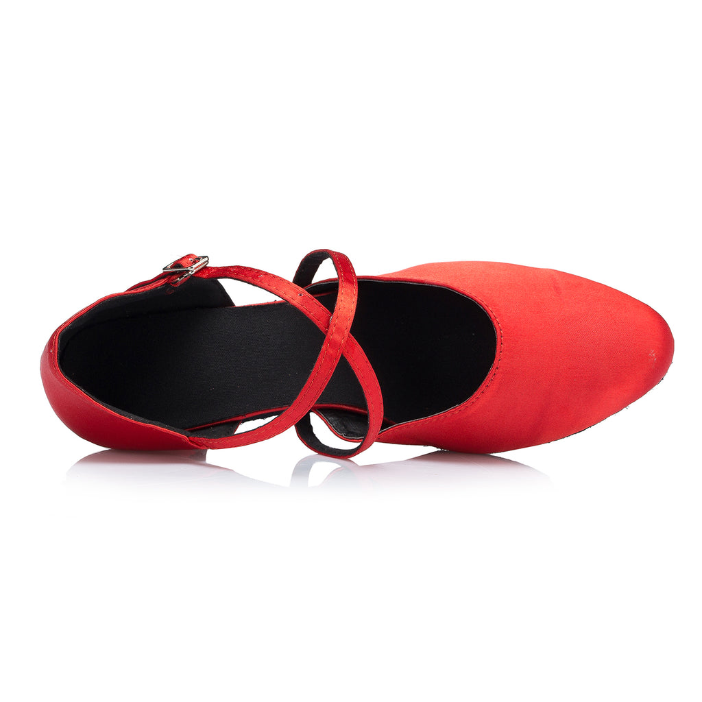 <transcy>Zapatos rojos de danza moderna | Zapatos de baile latino de satén para mujer | Zapatos de salsa de interior | Danceshoesmart</transcy>