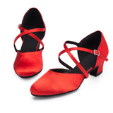 <transcy>Zapatos rojos de danza moderna | Zapatos de baile latino de satén para mujer | Zapatos de salsa de interior | Danceshoesmart</transcy>