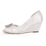 Rhinestone Sandals Wedged Heel Peep Toe Pumps For Bride Wedding Party Shoes