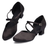 <transcy>Атласная женская танцевальная обувь | Обувь для латинских бальных танцев по индивидуальному заказу | Черный | Danceshoesmart</transcy>