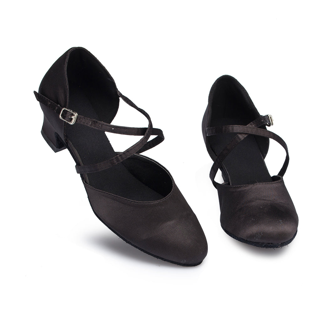 <transcy>Атласная женская танцевальная обувь | Обувь для латинских бальных танцев по индивидуальному заказу | Черный | Danceshoesmart</transcy>