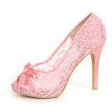 Stiletto Heel Pumps Bowtie Platform Peep Toe Sandals Shoes For Wedding Party Pink White Black