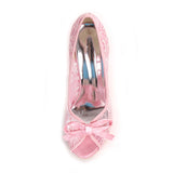 Stiletto Heel Pumps Bowtie Platform Peep Toe Sandals Shoes For Wedding Party Pink White Black