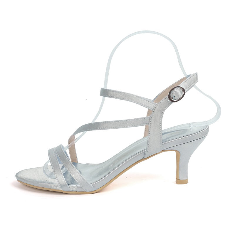 Satin Sandals For Women Bride Open Toe Stiletto Heel Pumps Summer Shoes
