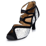 Glitter Latin Dance Shoes | Silver Female Ballroom Dance Shoes | Salsa Shoes | Danceshoesmart