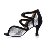 Glitter Latin Dance Shoes | Silver Female Ballroom Dance Shoes | Salsa Shoes | Danceshoesmart