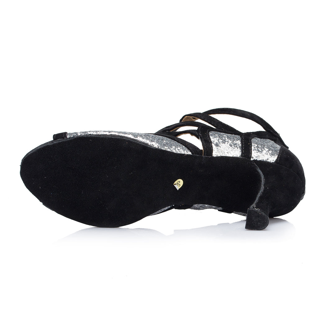 Glitter Latin Dance Shoes | Silver Female Ballroom Dance Shoes | Salsa Shoes | Danceshoesmart