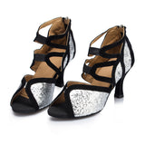 Glitter Latin Dance Shoes | Silver Female Ballroom Dance Shoes | Salsa Shoes | Danceshoesmart