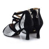 Glitter Latin Dance Shoes | Silver Female Ballroom Dance Shoes | Salsa Shoes | Danceshoesmart