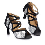 Glitter Latin Dance Shoes | Silver Female Ballroom Dance Shoes | Salsa Shoes | Danceshoesmart