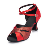 Sequined Women Latin Dance Shoes | Red Ballroom Salsa Shoes | High Quality | Danceshoesmart
