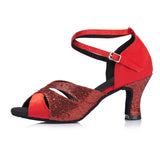 Sequined Women Latin Dance Shoes | Red Ballroom Salsa Shoes | High Quality | Danceshoesmart
