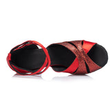 Sequined Women Latin Dance Shoes | Red Ballroom Salsa Shoes | High Quality | Danceshoesmart