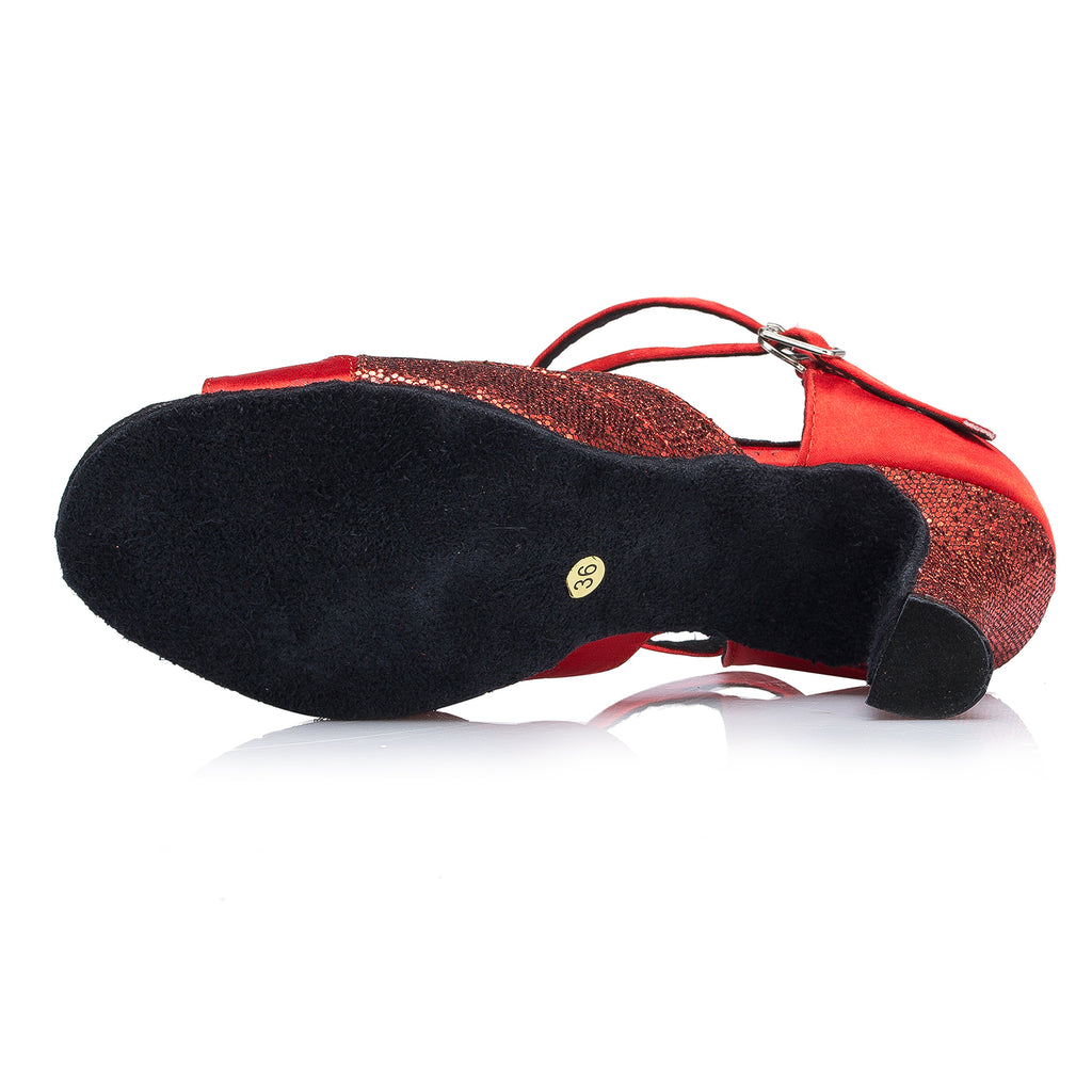 <transcy>Zapatos de baile latino con lentejuelas para mujer | Zapatos rojos de salsa de salón | Alta calidad | Danceshoesmart</transcy>