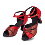 Sequined Women Latin Dance Shoes | Red Ballroom Salsa Shoes | High Quality | Danceshoesmart
