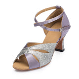 <transcy>Zapatos morados para baile latino | Zapatos de salsa de satén con hebilla | Zapato de baile de salón femenino femenino | Danceshoesmart</transcy>