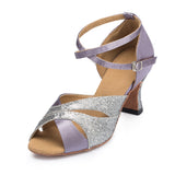 Purple Latin Dance Shoes | Buckle Satin Salsa Shoes | Women Female Ballroom Dancing Shoe | Danceshoesmart