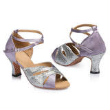 <transcy>Фиолетовые туфли для латинских танцев | Атласные туфли сальсы с пряжкой | Женская обувь для бальных танцев | Danceshoesmart</transcy>