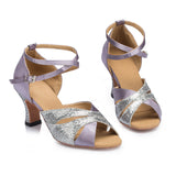 <transcy>Zapatos morados para baile latino | Zapatos de salsa de satén con hebilla | Zapato de baile de salón femenino femenino | Danceshoesmart</transcy>