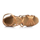 Customized Heel Dance Shoes | Brown Women's Latin Salsa Shoes | Satin Upper Suede Sole | Danceshoesmart