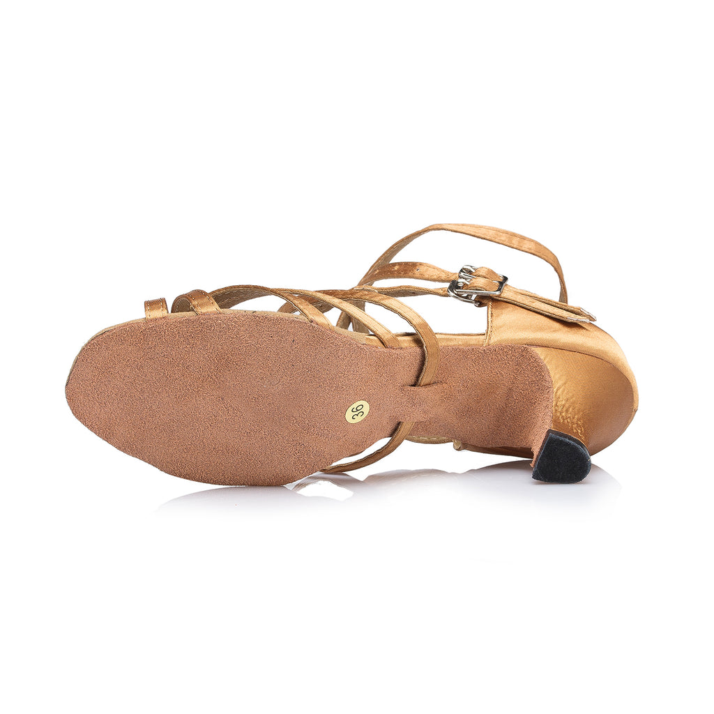 Customized Heel Dance Shoes | Brown Women's Latin Salsa Shoes | Satin Upper Suede Sole | Danceshoesmart
