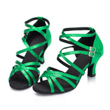 Green Latin Dance Shoes | Women Ballroom Salsa Shoes | Buckle Suede Sole | Danceshoesmart