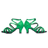 Green Latin Dance Shoes | Women Ballroom Salsa Shoes | Buckle Suede Sole | Danceshoesmart