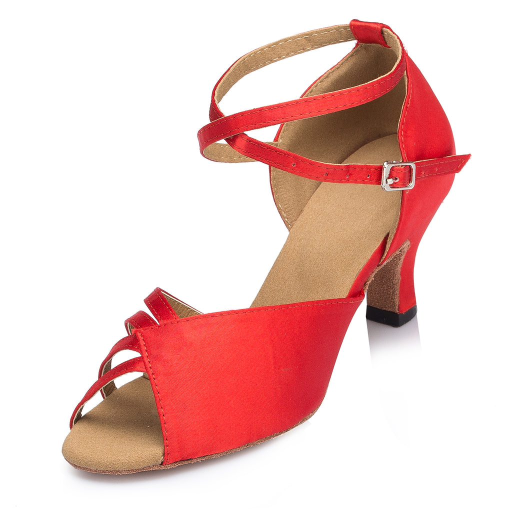 Red Indoor Dance Shoes | Satin Latin Ballroom Dance Shoes | Women | 6cm Heel Customized | Danceshoesmart