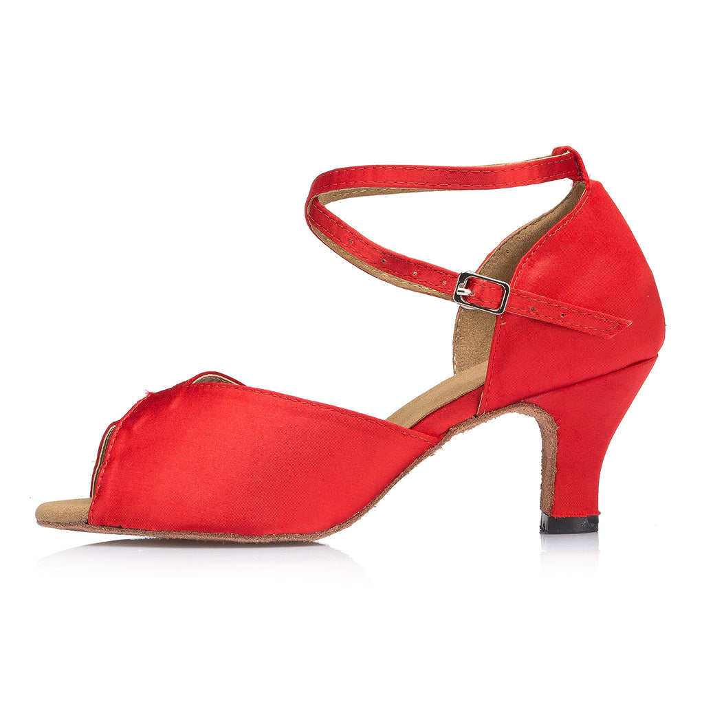<transcy>Красные туфли для танцев в помещении | Атласная обувь для латинских бальных танцев | Женщины | Каблук 6 см по индивидуальному заказу | Danceshoesmart</transcy>