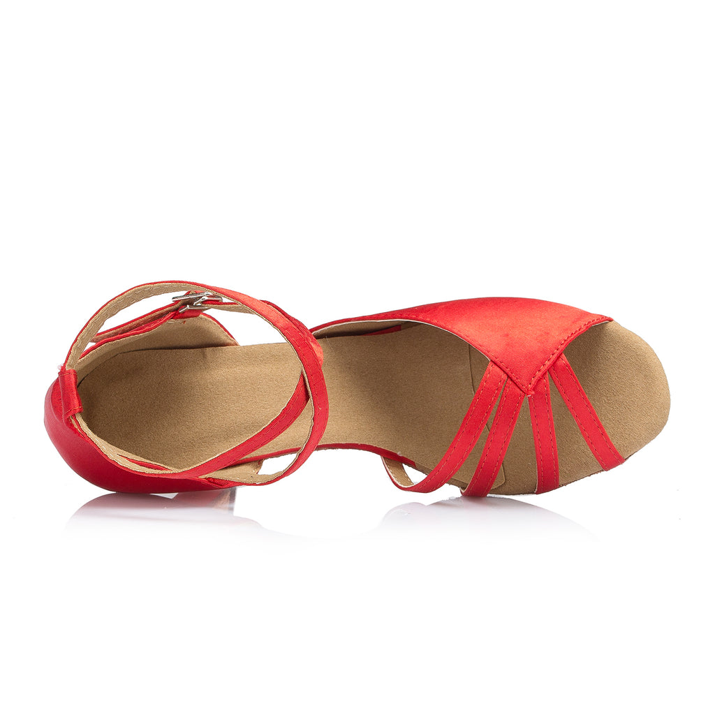 Red Indoor Dance Shoes | Satin Latin Ballroom Dance Shoes | Women | 6cm Heel Customized | Danceshoesmart