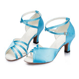 <transcy>Zapatos de baile latino para mujer | Zapatos de baile de salón en raso azul | Zapatos de salsa | Danceshoesmart</transcy>