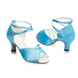 <transcy>Zapatos de baile latino para mujer | Zapatos de baile de salón en raso azul | Zapatos de salsa | Danceshoesmart</transcy>