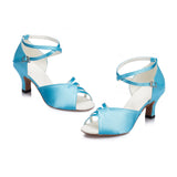 <transcy>Zapatos de baile latino para mujer | Zapatos de baile de salón en raso azul | Zapatos de salsa | Danceshoesmart</transcy>