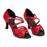 Professional Women Latin Dance Shoes | Red Satin Ballroom Dancing Shoes | Indoor | Danceshoesmart