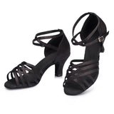 Dance Shoes | Party Ballroom Women Latin Shoes | Black Satin Salsa Shoes | Danceshoesmart