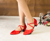 <transcy>Zapatos rojos de danza moderna | Zapatos de baile latino de satén para mujer | Zapatos de salsa de interior | Danceshoesmart</transcy>
