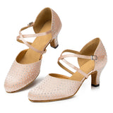 Satin Rhinestone Dance Shoes | Closed Toe Ballroom Dance Shoes | Shoes For Women Latin Salsa Dance Shoes | Danceshoesmart