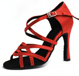 Satin Women's Latin Dance Shoes | High Heels Ballroom Dance Shoes | Red Blue | Danceshoesmart
