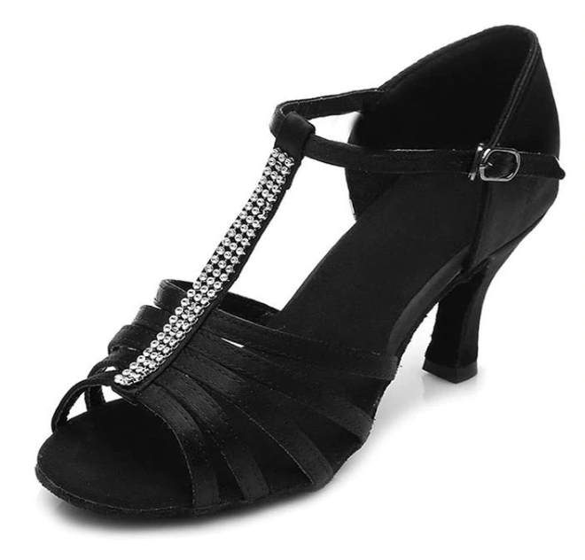 <transcy>Сальса Черные туфли для танцев | Женская обувь для латинских танцев для вечеринок | Атласные туфли танго | Danceshoesmart</transcy>