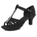 <transcy>Сальса Черные туфли для танцев | Женская обувь для латинских танцев для вечеринок | Атласные туфли танго | Danceshoesmart</transcy>